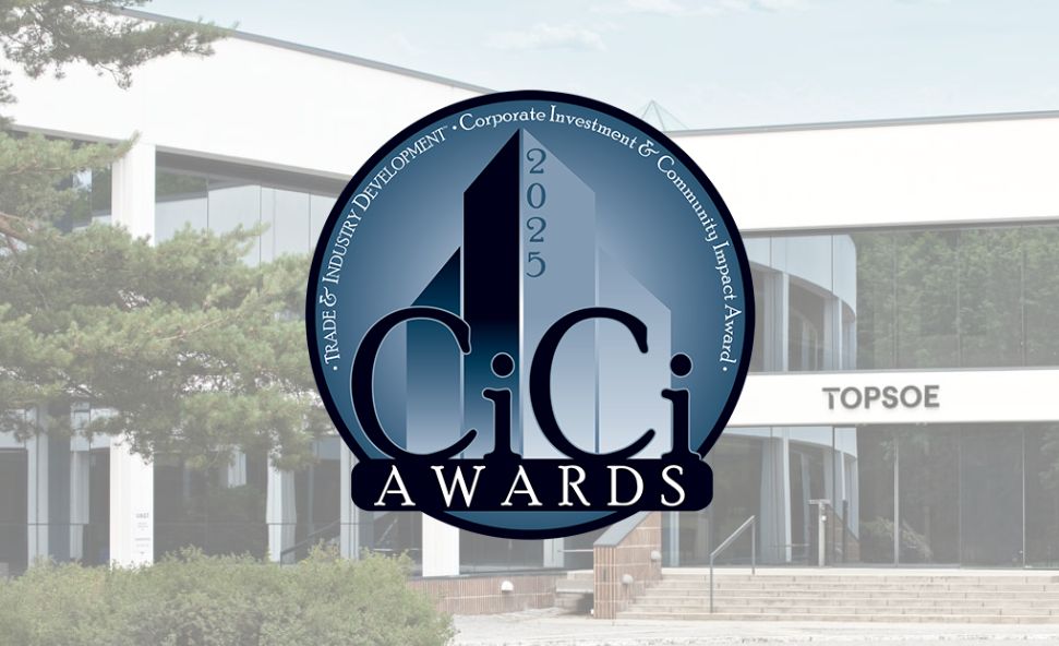2025 CiCi Awards logo displayed in front of the Topsoe building, recognizing corporate investment and community impact.
